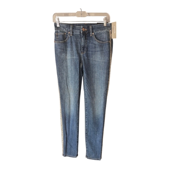 Chico's So Slimming Side-Stripe Girlfriend Ankle Jeans WOMEN'S Size 0 Blue 28x28 - Picture 1 of 13
